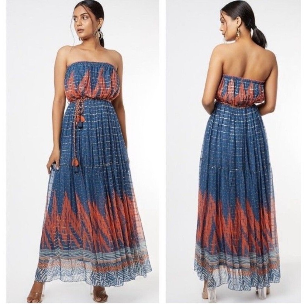 Anthropologie Verb by Pallavi Singhee Nora Strapless Belted Tiered Maxi Dress 8